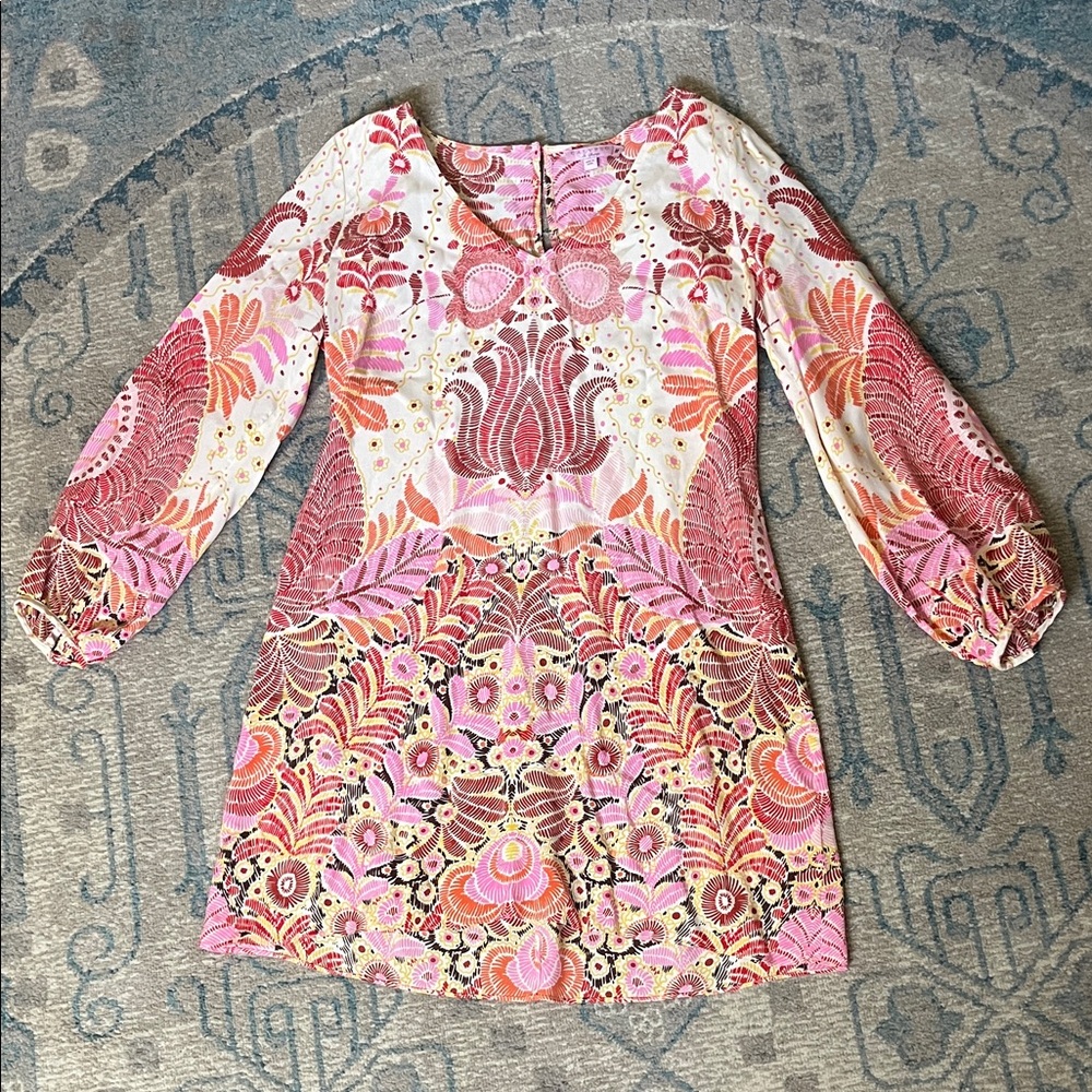 Calypso St. Barth Pink and Cream Floral Silk Dress